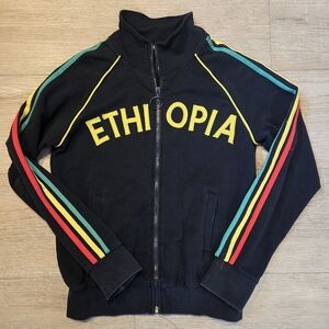 Ethiopia Black Track Jacket with Multicolor Stripes